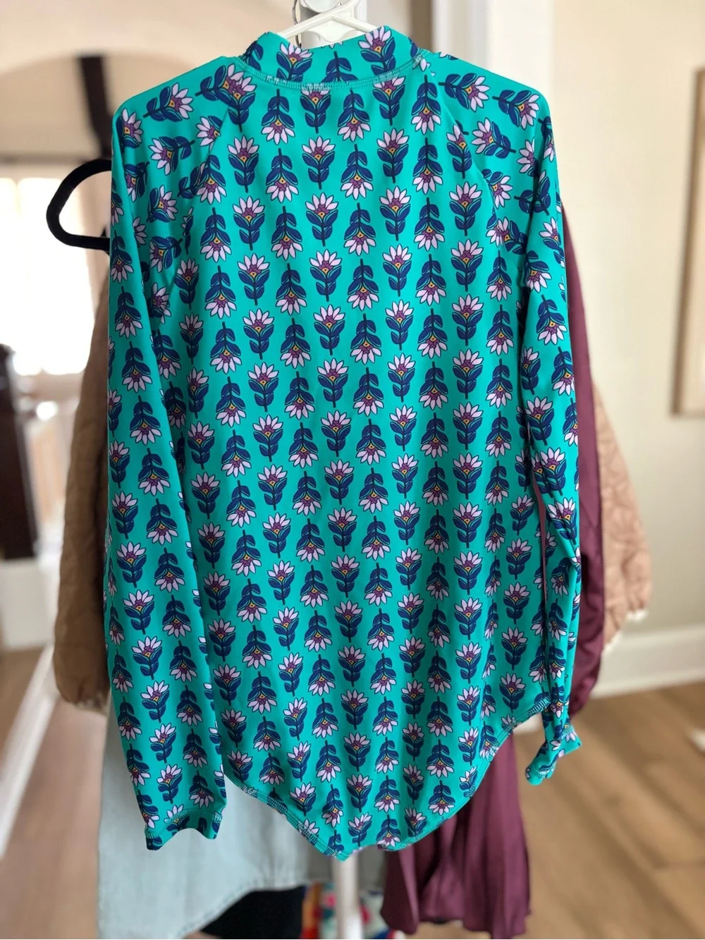 Crewcuts Teal Floral Long-Sleeve Rash Guard